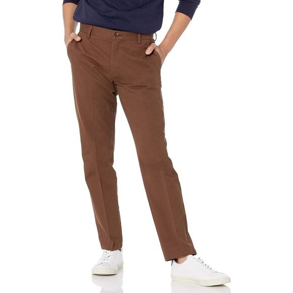 NEW Amazon Essentials Classic Men's Khaki Dress Pants Chinos 33X34 Dark Brown - Picture 1 of 10